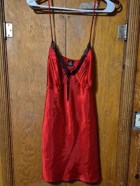 Apt. 9 Red Satin Slip with Black Lace Trim